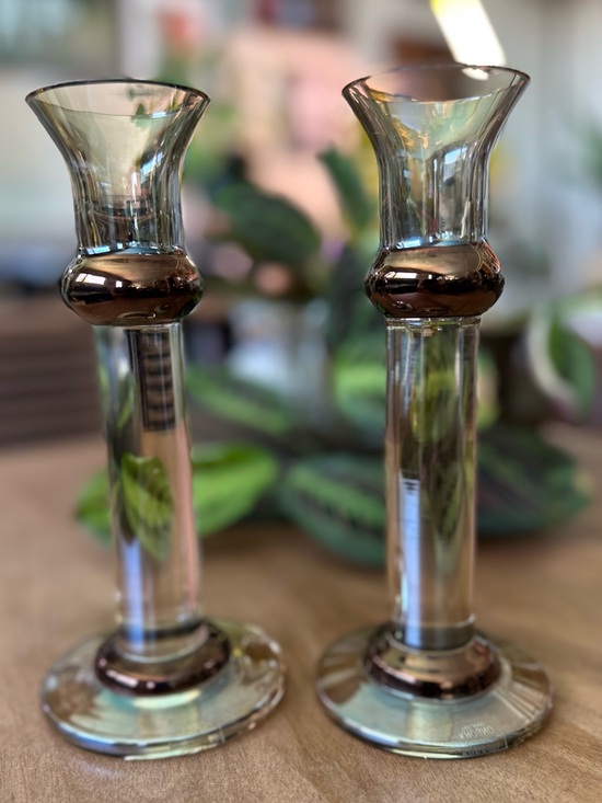 Other - Pair of Vintage Krosno Poland Hand-Blown Smoky Glass Candlestick Holders